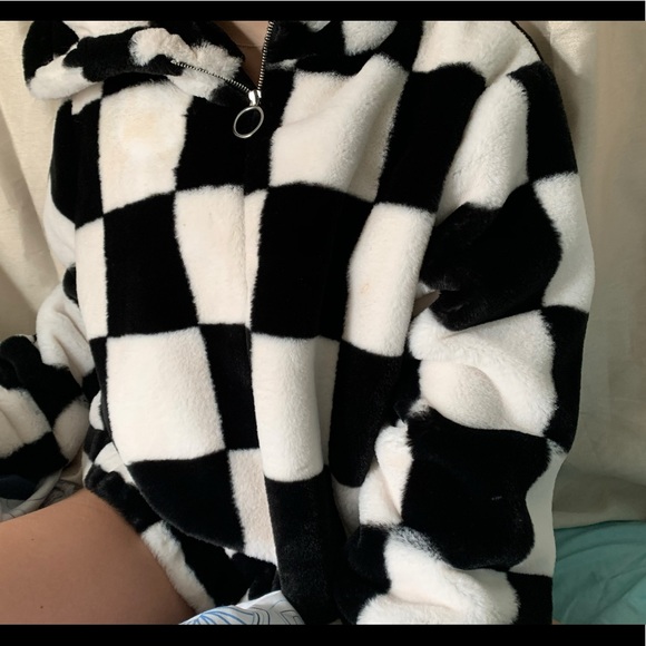 Checkered pull over fuzzy hoodie - Picture 1 of 1